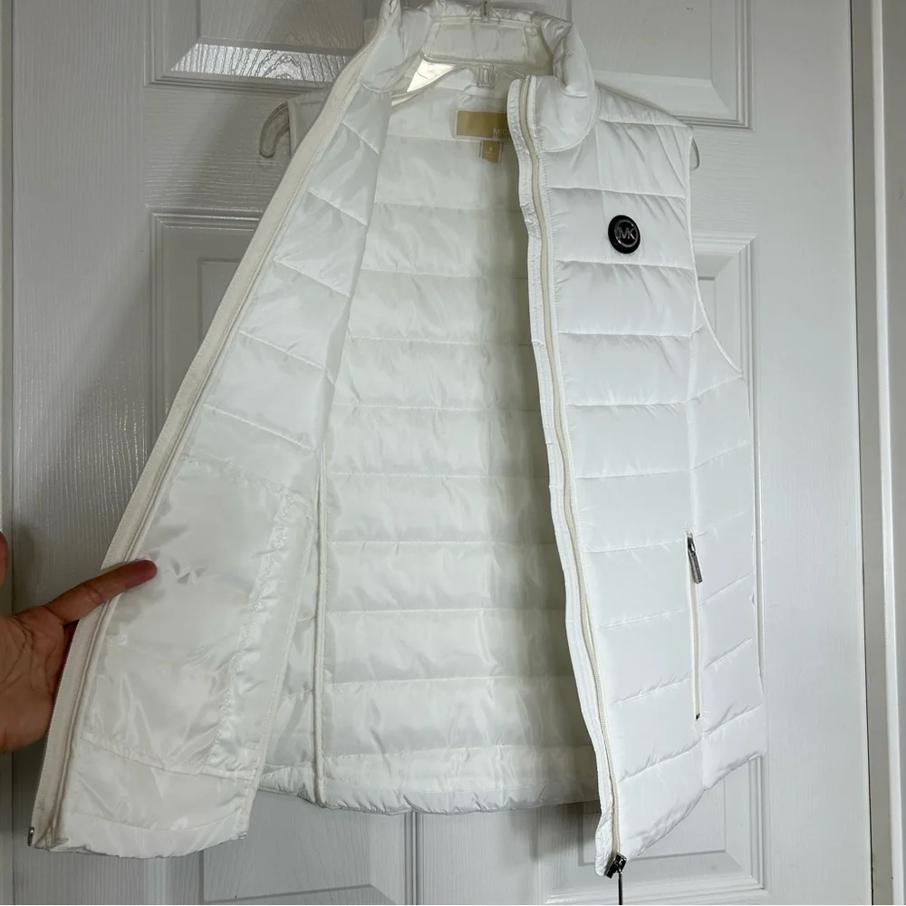 Michel Kors‎ White Solid Full Zipper Puffer Vest Size S